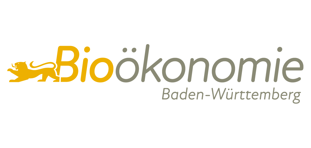 Logo mit gelb-schwarzem SChriftzug Bioökonomie Baden-Württemberg