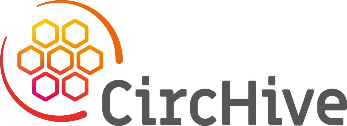 Logo des EU Horizon Projekts CircHive. Der Name des Projekts ist in Buchstaben ausgeschrieben. Links oben wird das C von einer symbolischen Bienenwabe umrahmt.