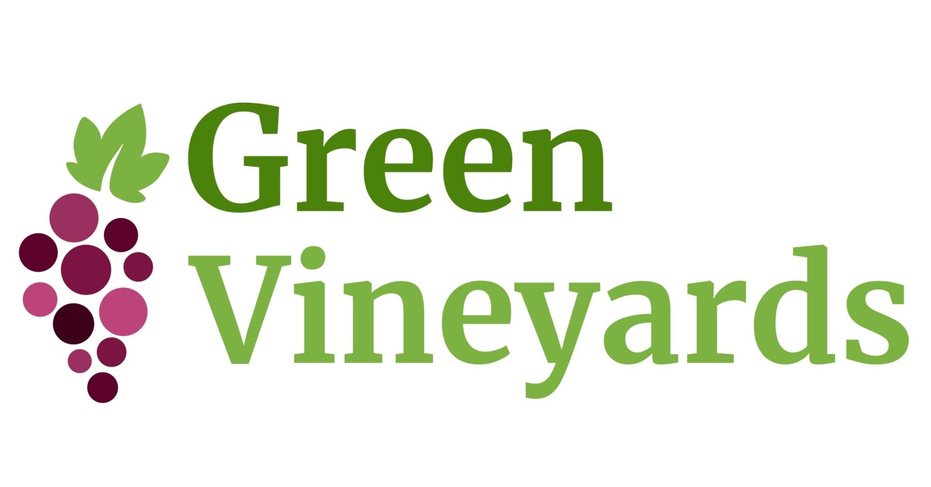 Logo des Projekts Green Vineyards: Grüner Schriftzug mit einer roten Weintraube
