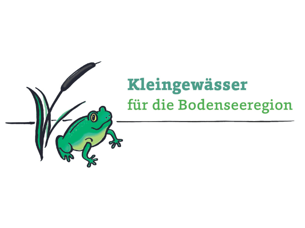 Logo des Projekts Kleingewässer für die Bodenseeregion mit Schriftzug und grünem Frosch